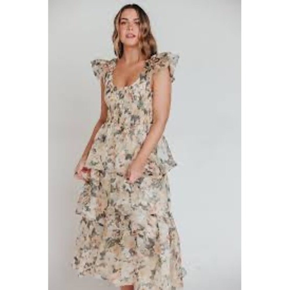Worth Collective forever & always midi dress chiffon floral tiered  Victorian
